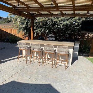 PURPLE LEAF Bar Stools Set of 2 Height Metal Bar Chairs with Back Modern Aluminum Tall Comfy Wicker Woven Boho Barstools Garden Pool Patio Outdoor - 1 of 4