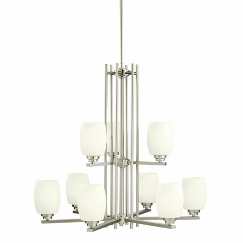 Eileen 28.25" 9 Light 2 Tier Chandelier with Satin Etched Cased Opal Glass in Brushed Nickel - image 1 of 1