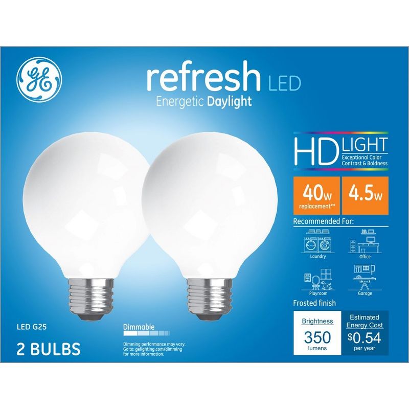 GE 2pk 4.5W 40W Equivalent Refresh LED HD Globe Light Bulbs Daylight, 3 of 4