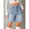 Womens Bermuda Demin Shorts High Rise Ripped Boxy Denim Shorts Wide Leg Denim Bermuda Shorts Denim Ripped Fringe Shorts - 3 of 4