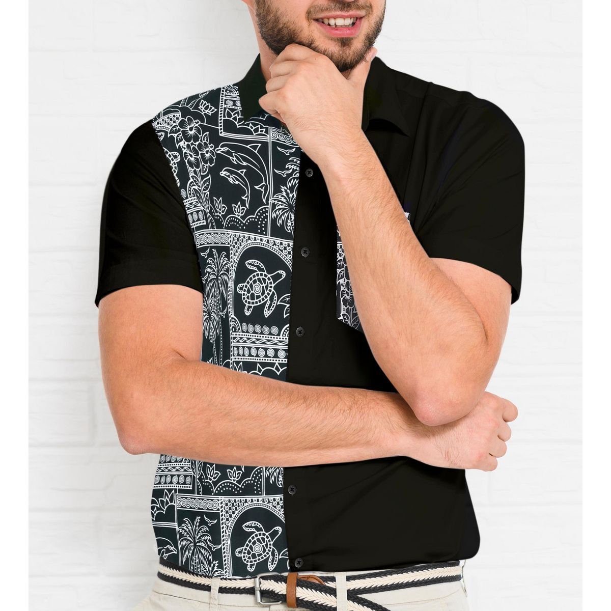 LA LEELA Men's Hawaiian Shirts Short Sleeve Button Down Shirt Mens Casual Shirts Holiday Tropical Beach Party Shirts for Men Funny XXL Solid, Black - thumbnail 3