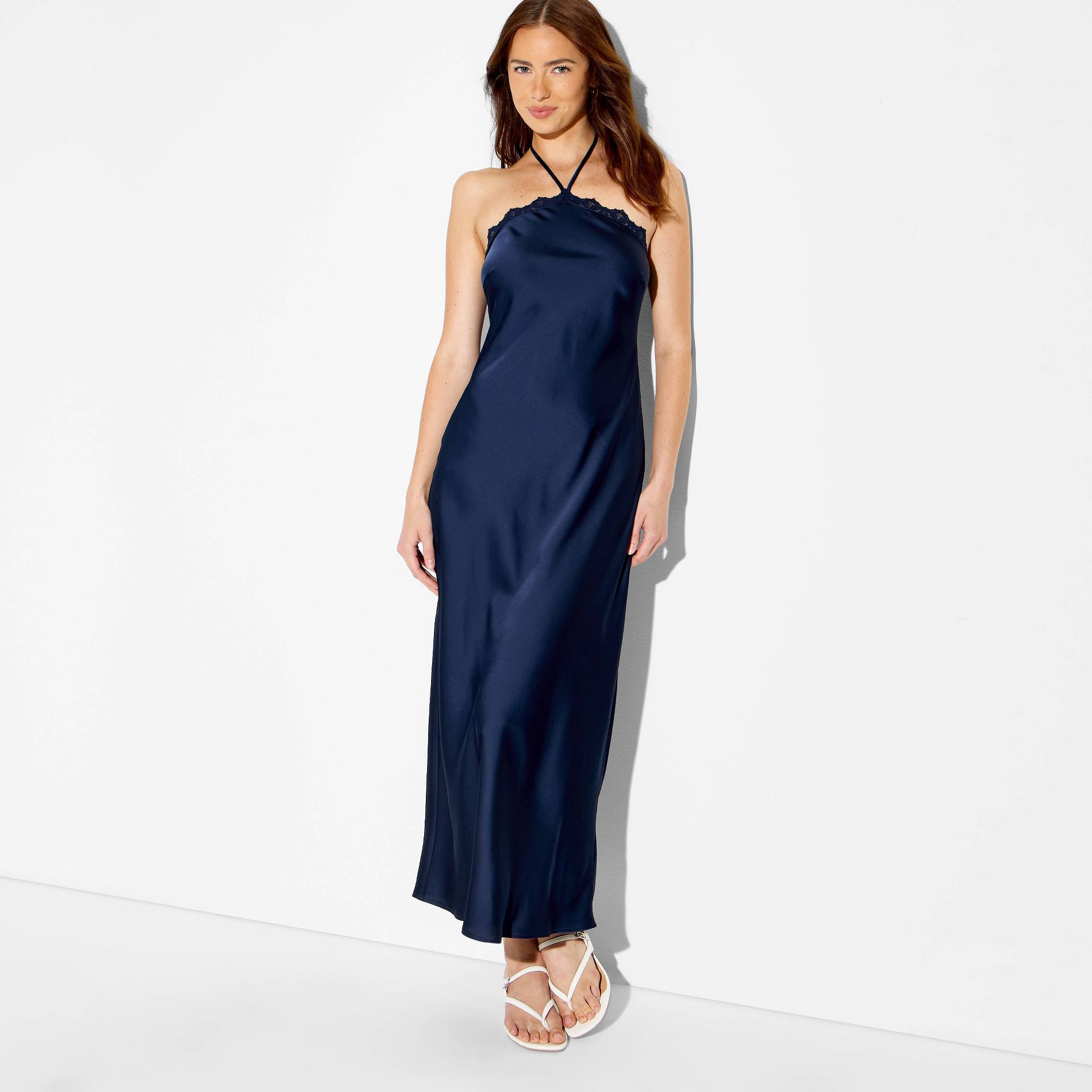 Women's Y-Neck Lace Trim Halter Maxi Dress - Wild Fable™
