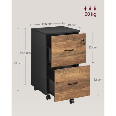 Brown and Black Lockable 2-Drawer Mobile File Cabinet