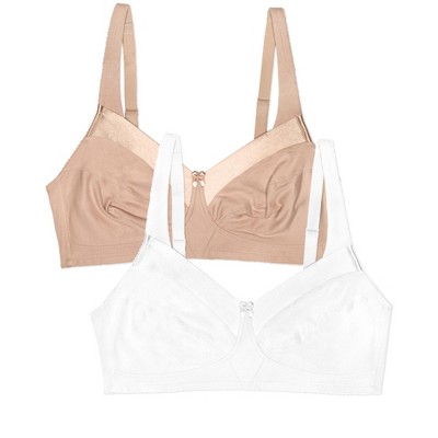 Fruit Of The Loom Women's Seamed Soft Cup Wirefree Cotton Bra 2-pack  Sand/white 38d : Target