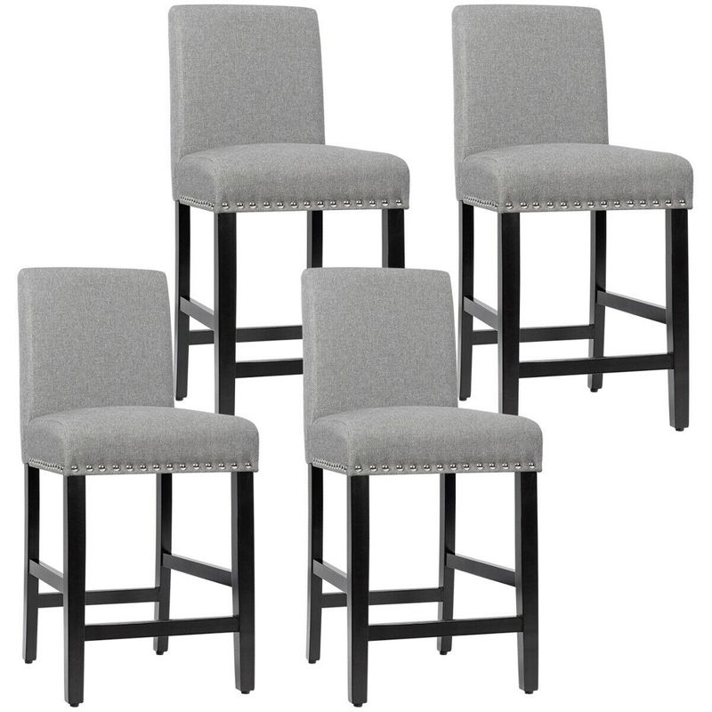 Tangkula 4PCS Upholstered Counter Stools Bar Stool Home Kitchen w/ Wooden Legs Grey, 1 of 9