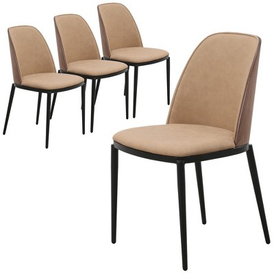 LeisureMod Tule Dining Side Chair with Velvet Seat and Black Powder-Coated Steel Frame Set of 4