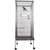 Large Steel Bird Cage with Stand, Antique Gray Flight Cage for Parrots & Lovebirds, Includes Plastic Feeder & Slide-Out Tray, Easy Mobility - 2 of 4
