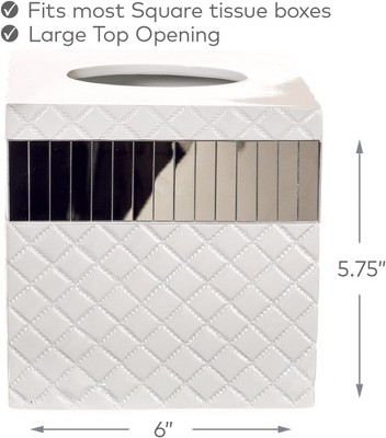 White Quilted Mirror Square Tissue Box Cover