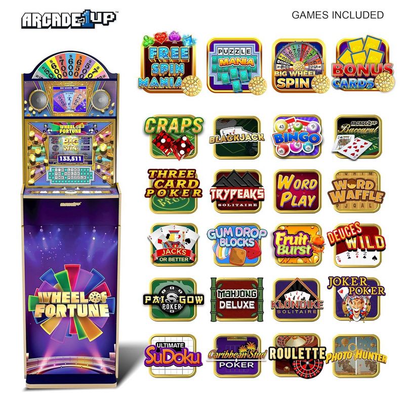 Arcade1Up Wheel of Fortune Casinocade Deluxe Arcade Game 5 Foot Tall Stand Up Cabinet with 8 Inch Dual LCD Screens, Electronic Games for Adults, 3 of 7