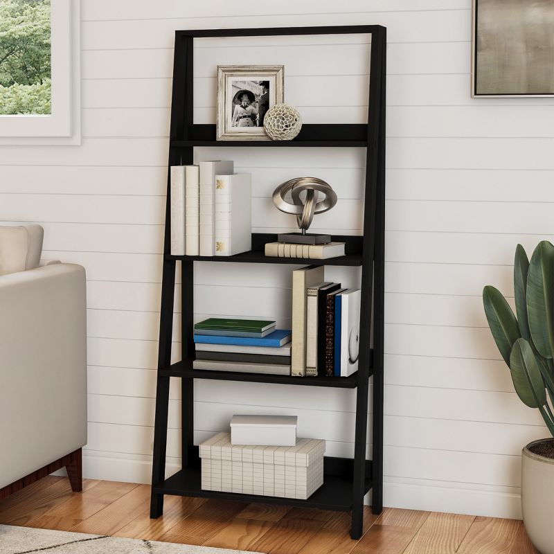 Lavish Home 4-Tier Leaning Ladder Bookshelf - Freestanding Shelved Bookcase, 1 of 9