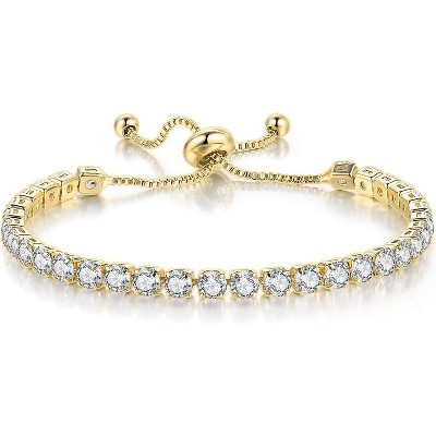 Tennis Bracelets for Women White Gold Plated Diamond AAA+ Cubic Zirconia CZ Dainty Classic Adjustable Slider