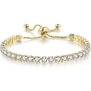 Tennis Bracelets for Women White Gold Plated Diamond AAA+ Cubic Zirconia CZ Dainty Classic Adjustable Slider - 1 of 4