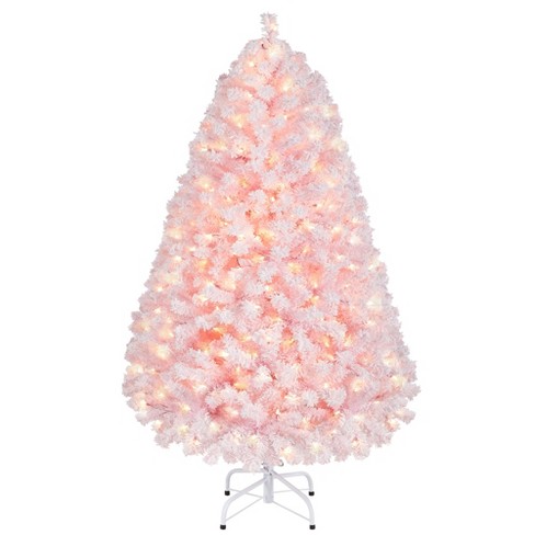 Yaheetech 4.5ft Pre-lit Flocked Artificial Christmas Tree Snow Frosted ...