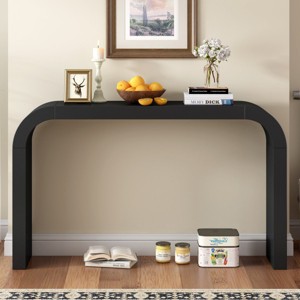52'' Wooden Narrow Console Table, Curved Edge Entryway Table with Natural Texture, Contemporary Design for Living Room, Hallway – Cuddlewood - 1 of 4