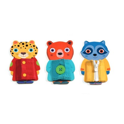Djeco Ziptou Buttoning/Zipping Wooden Skill Boards, 3 Pieces, Ages 3 and Up