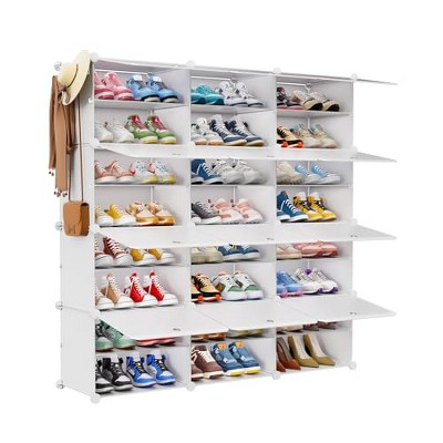 Simple Trending 8 Tier Shoe Storage 48 Pairs Shoe Rack with Door, Space Saving Shoe Cabinet with Hooks, Covers, White
