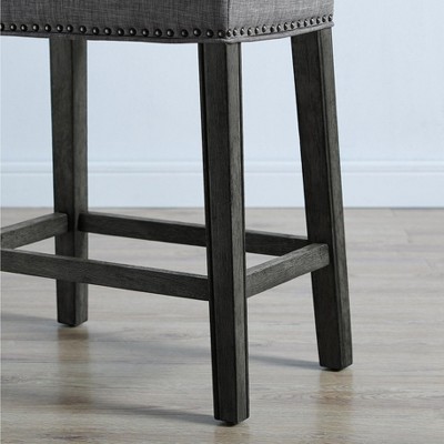 Gray Wood Backless Saddle Counter Stools, 25.5" Height, Set of 2