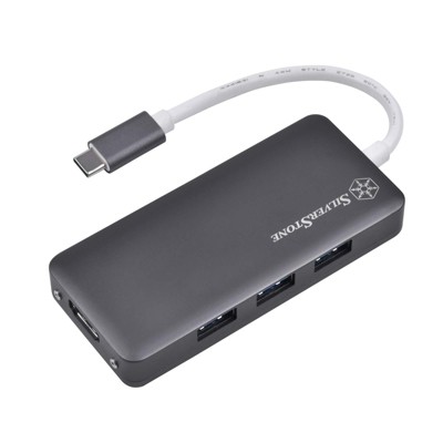 SilverStone Technology  USB 3.1 Type-C Gen1 to Type-C to USB 3.1 Gen 1 Type-A x3 HDMI V1.4 x1 Type-C PD x1 adapter charcoal