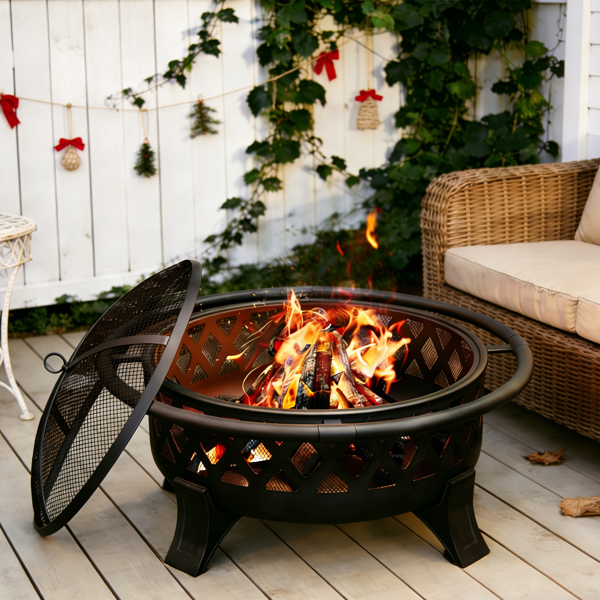 37 Inch Outdoor Fire Pit with Poker, Firepits for Outside with Spark Screen Cover, Wood Burning Fire Pit for Camping, Patio, Backyard