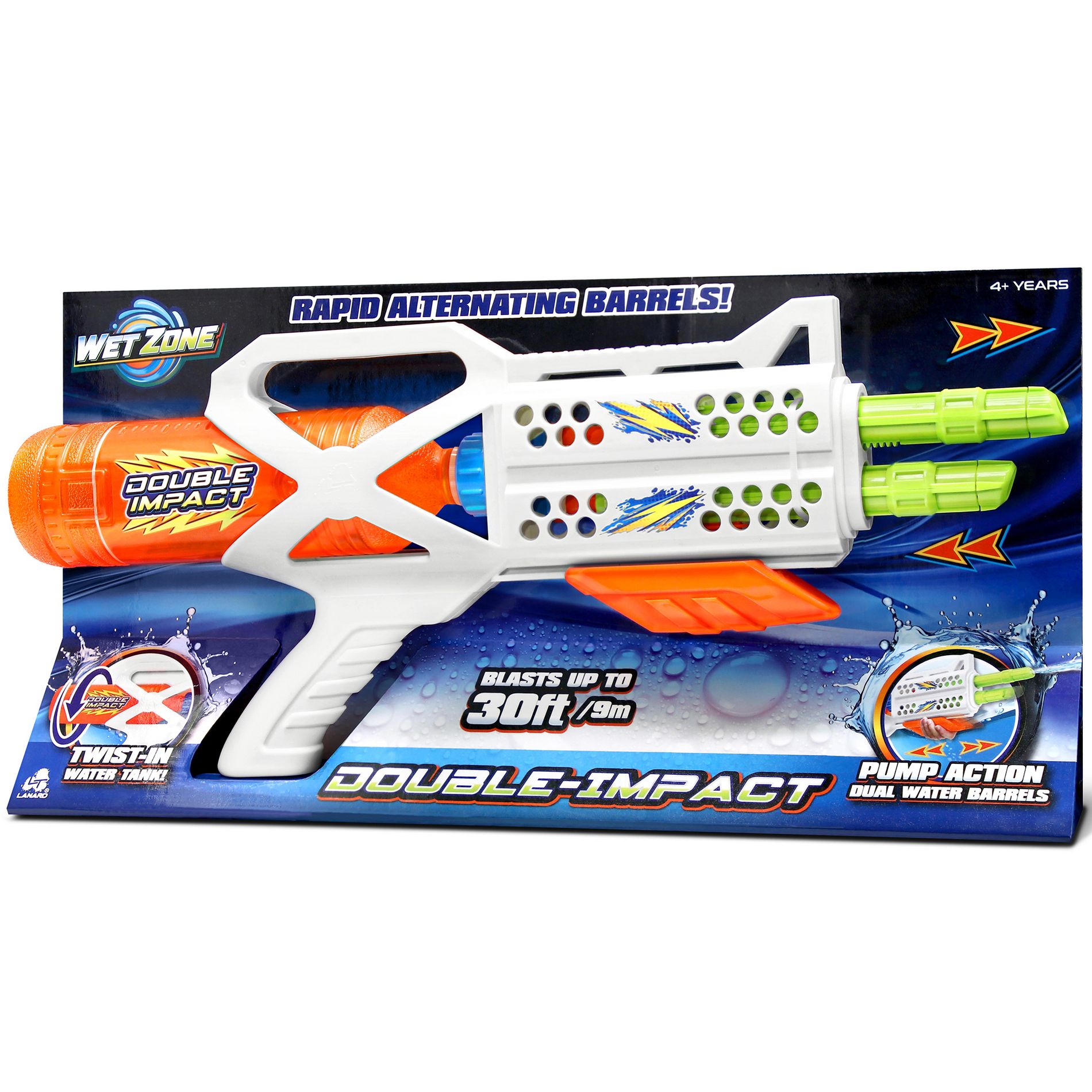 Lanard: Water Blaster - Double Impact - White & Orange, Pump Action Dual Barrels