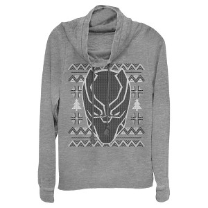 Juniors Womens Marvel Ugly Christmas Panther Mask Cowl Neck Sweatshirt - 1 of 3