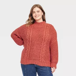 Women's Plus Size Turtleneck Cable Knit Pullover Sweater - Universal Thread™ Rust 4X