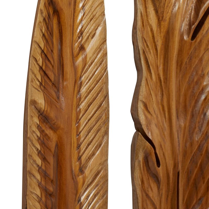 Set of 3 Teak Wood Bird Handmade Carved Feather Wall Decors Brown - Olivia &#38; May, 4 of 8