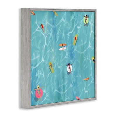 Aerial Summer Swimmers Landscape Print on Canvas with Gray Frame