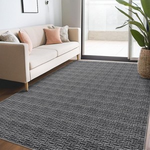 Acekool 5x7 Washable Area Rug, Modern Farmhouse Geometric, Non-Slip, Soft Low Pile, Easy Care Neutral Carpet for Living Room, Bedroom,  Light Brown - 1 of 4
