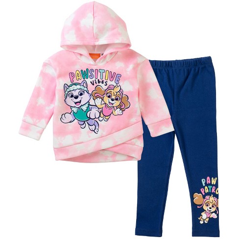 Paw Patrol Everest Skye Toddler Girls Pullover Crossover Fleece Hoodie and Leggings Outfit Set Tie Dye Pink Blue 5T