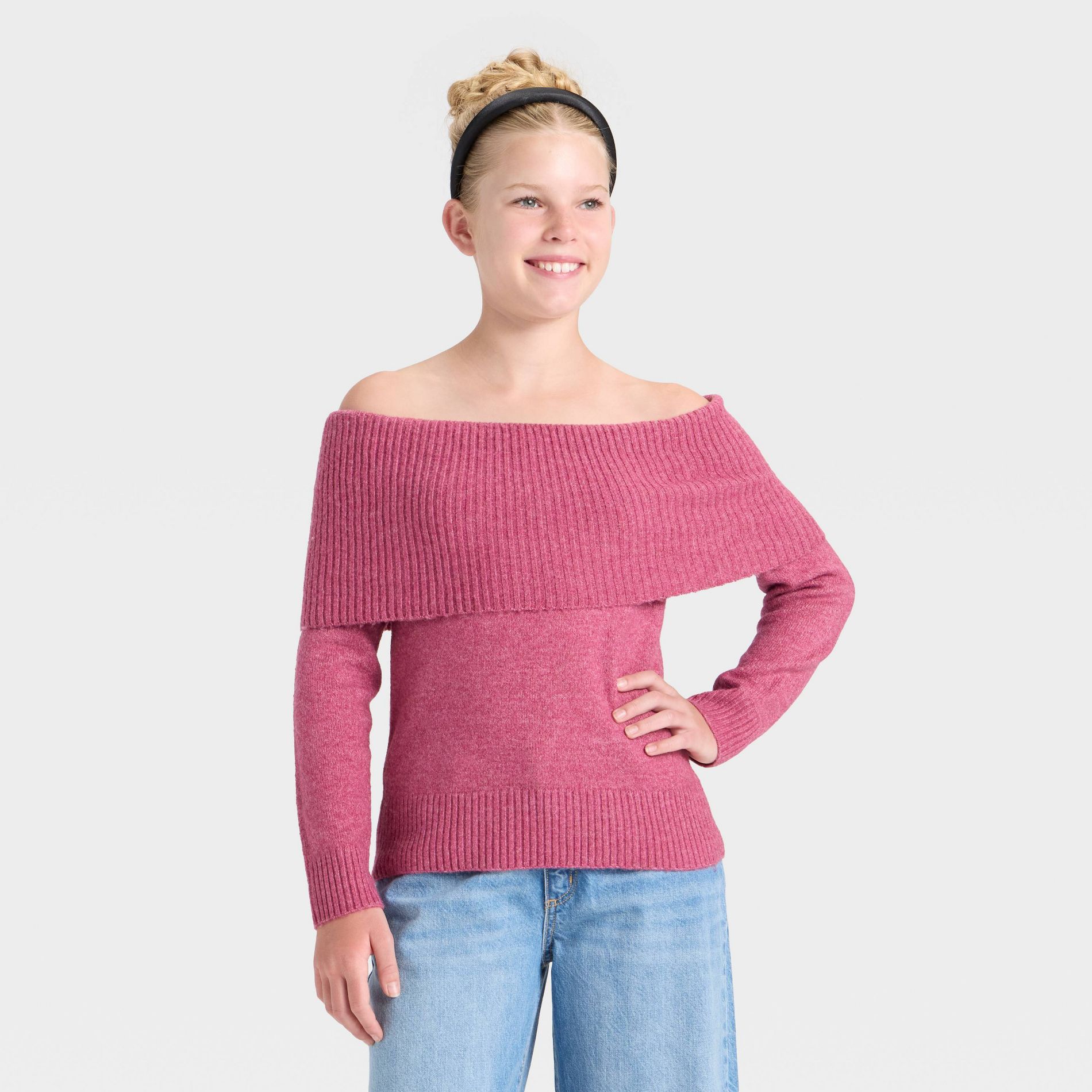 Girls' Off the Shoulder Pullover Sweater - art class™