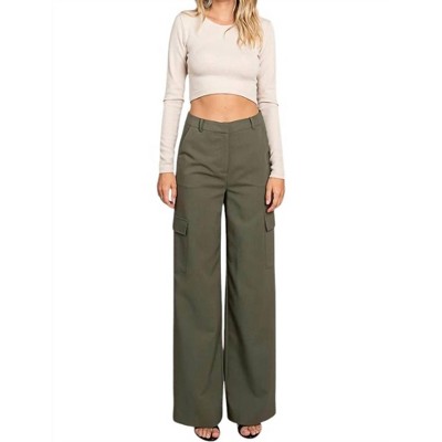 Women's TWILL WIDE LEG FLAP POCKET PANTS - lemon tree design
