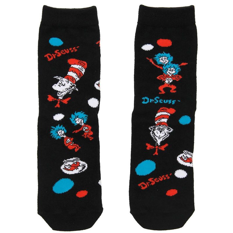 HalloweenCostumes.com One Size Fits Most  Dr. Seuss Costume Character Socks for Kids., Black/Red/Blue, 2 of 5