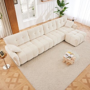 DOMETOUR Modular 4-Seater Chenille Sofa with Ottoman, Solid Wood Frame, High-Resilience Cushions, White, for Living Room or Office - 1 of 4