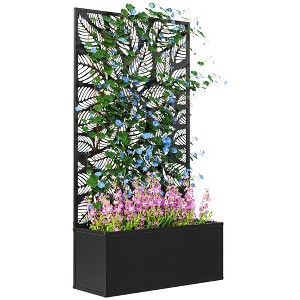 Outsunny Metal Raised Garden Bed with Trellis, Freestanding or Wall Mounted Raised Flower Bed with Privacy Panel for Garden, Patio, Balcony - 1 of 4