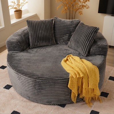 XIZZI Plush Round Sofa for Living Room, Soft Polyester Fabric with Spring & Sponge, 58.26" Circular Cozy Chair in Beige/Gray/Black - Modern Home Deco