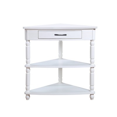Hostack 33.8'' Small Triangle Corner Table with 3 Tiers, Solid Wood Legs for Small Spaces and Living Room, Milk White