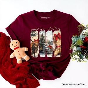 Small Town Christmas T‑Shirt, Highland Cow Rustic Western Cowgirl Holiday Tee Maroon L - 1 of 4
