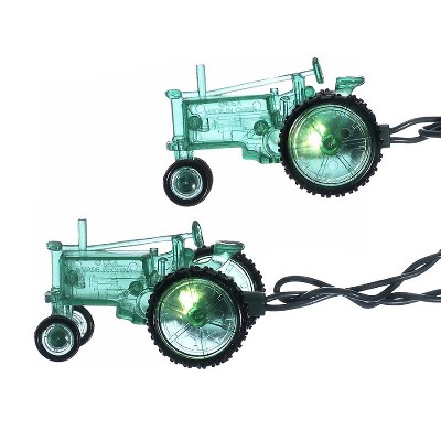 Kurt S. Adler Set of 10 Country Heritage Green Farm Tractor Christmas Lights - 9 ft Green Wire