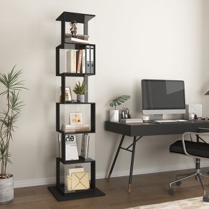 Kumasinova 5/6-Tier Rotating Bookshelf with Acrylic Panels(&Anti-Tip Base),360° Rotation Floor Display Book Shelf,Creative Bookcase for Living Room - 1 of 4
