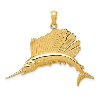 Black Bow Jewelry 14k Yellow Gold Large Polished Sailfish Pendant