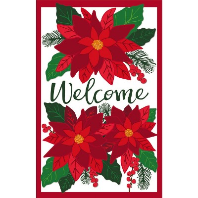 Evergreen Poinsettia Welcome Garden Applique Flag