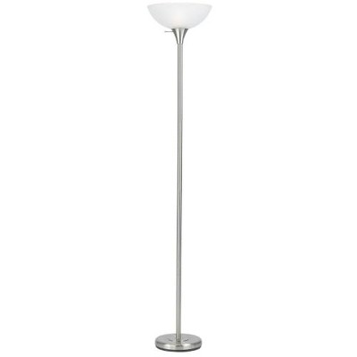 White Adjustable Metal Torchiere Floor Lamp with Glass Shade