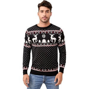 Couples Christmas Sweater Crew Neck Reindeer Snowflakes Knitted Pullover for Women Men - 1 of 4