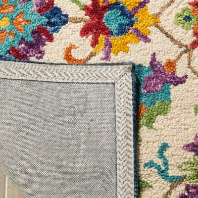 Aspen Blue and Ivory Floral Wool Runner Rug