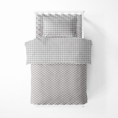 Gray Cotton Reversible Toddler Bedding Set, 4 Pieces