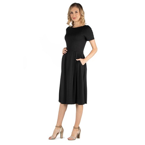 24seven Comfort Apparel Long Sleeve Fit and Flare Maternity Midi Dress