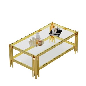 NicBex Modern 19.69" Square Coffee Table with Tempered Glass Top and Steel Frame for Living Room and Bedroom - 1 of 4