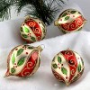 Christmas By Krebs - 67mm/2.625" Decorated Glass Balls Ornaments [4 Pieces] - Chiffon Gold 3.5" Onion with Holly & Scrolls - 3 of 4