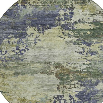 HomeRoots 8' Purple Olive Green And Taupe Round Abstract Washable Indoor Outdoor Area Rug